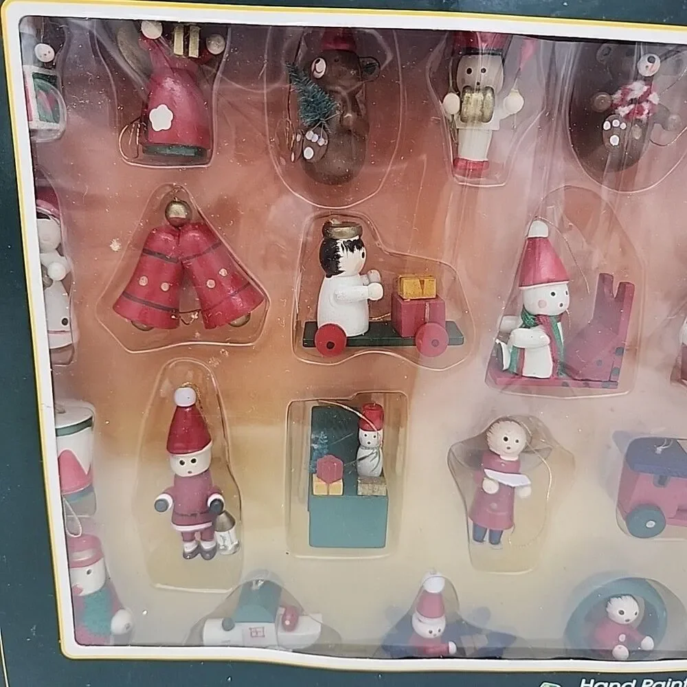 Ornaments Joy Brite 24 Piece Mini Wood Christmas Hand Painted Collectable VTG